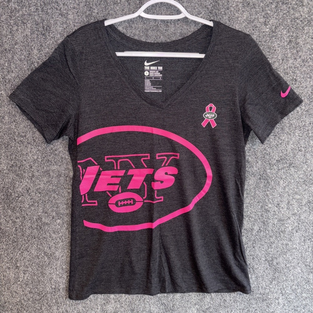 Nike New York Jets Pink Breast Cancer Support Logo Gray L EUC